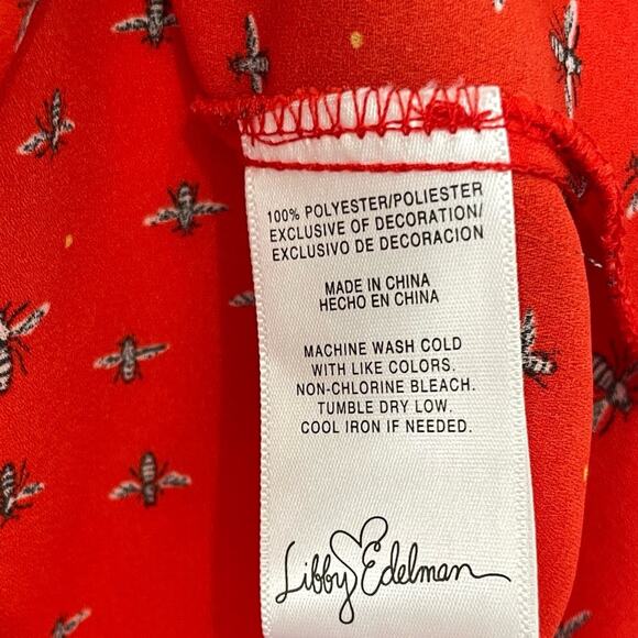 Libby Edelman Red Bee Print long sleeve Blouse | XS - Picture 4 of 4